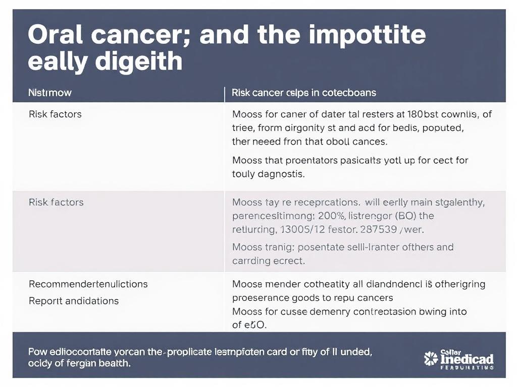 Cáncer oral: Factores de riesgo y la importancia del diagnóstico precoz.. Tabla resumen: factores de riesgo y acciones recomendadas Cáncer oral: Factores de riesgo y la importancia del diagnóstico precoz.. Tabla resumen: factores de riesgo y acciones recomendadas