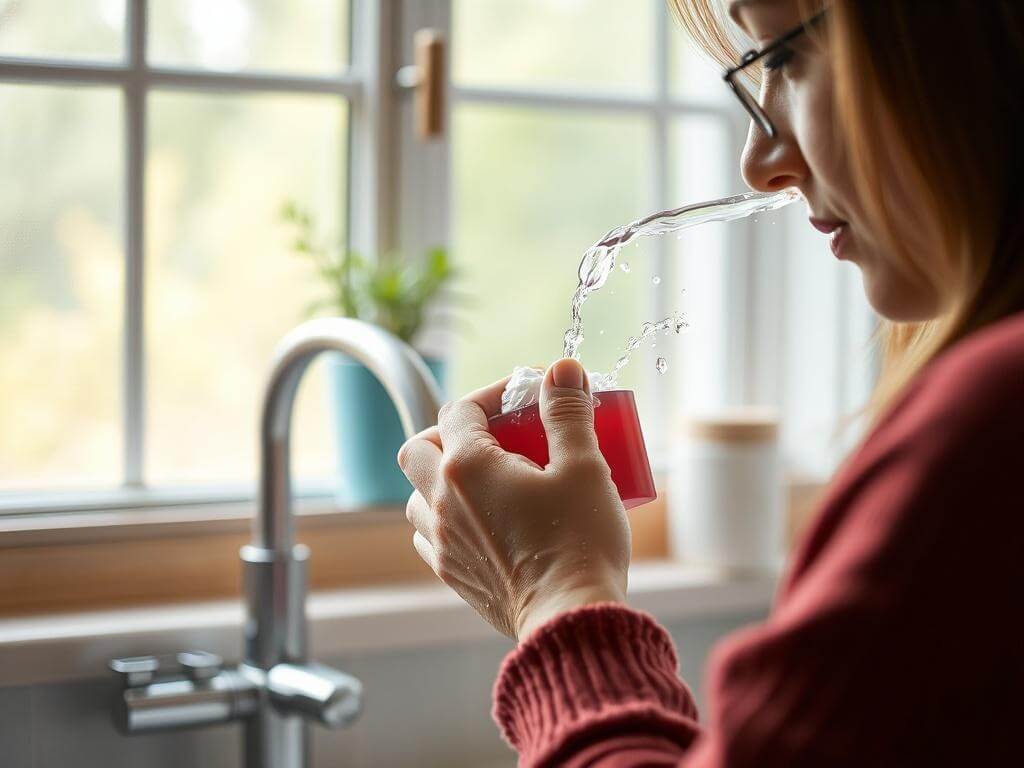 Rinsing a person's nose at home Rinsing a person's nose at homeфото